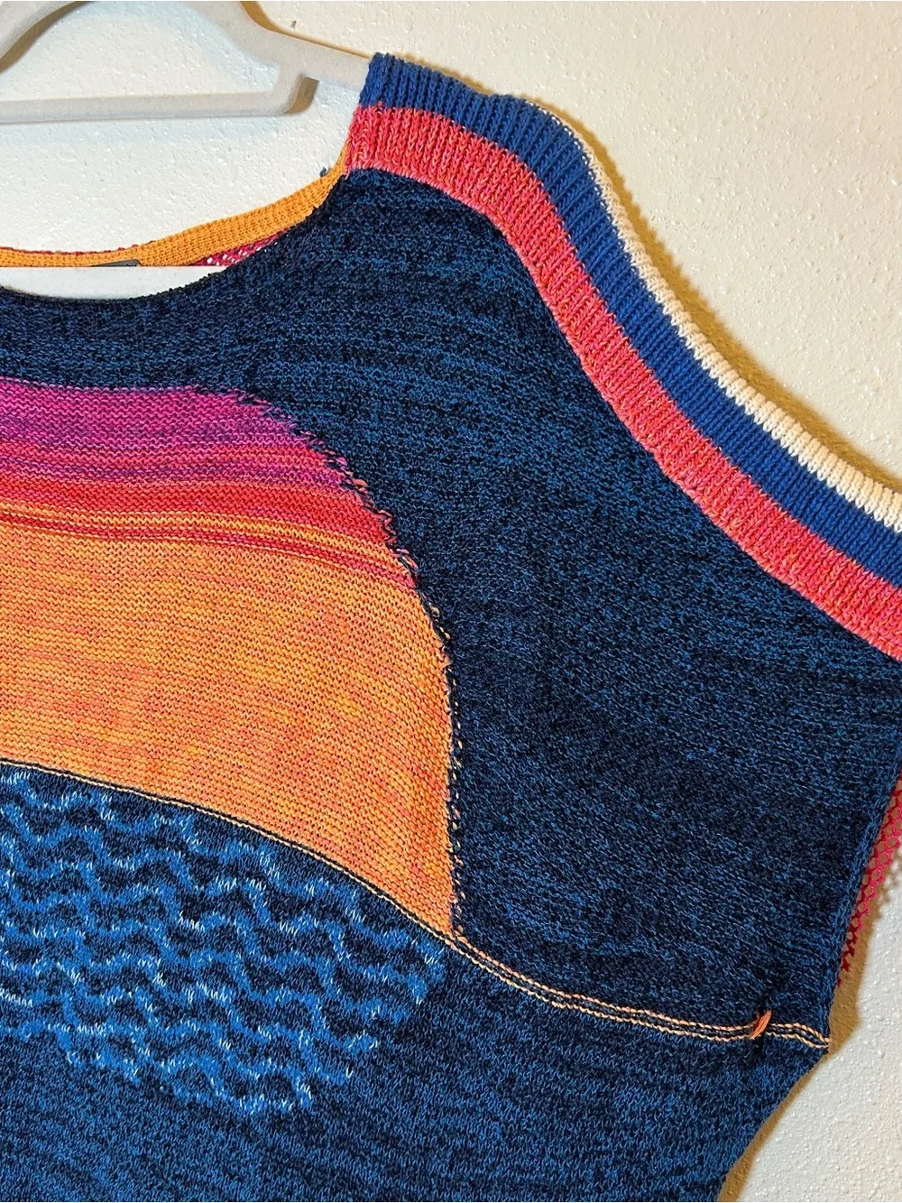 Free People Sunset Boho Fringe Poncho M/L Knit Festival Beach
